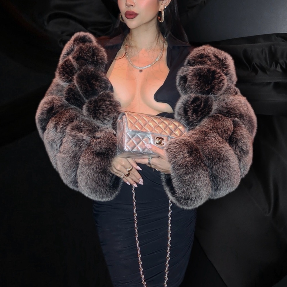 Luxurious grey real genuine fox fur bubble cropped jacket coat S *blogger* - Picture 3 of 9